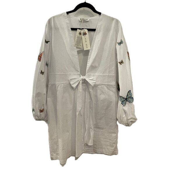 NWT Fanm Mon Larson Embroidered Butterfly Long Sleeve V-Neck White D… - Picture 1 of 12